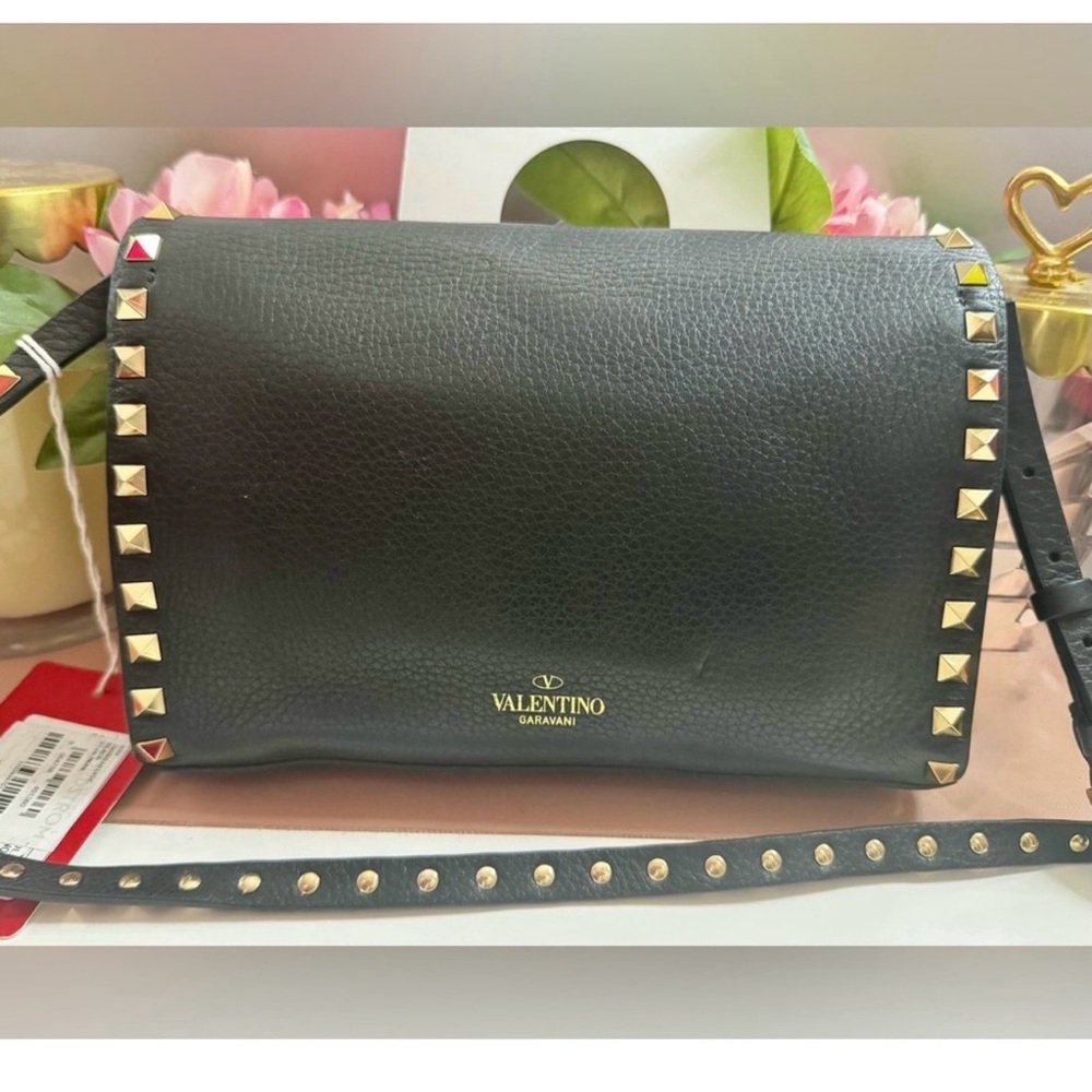 Valentino Garavani Black Crossbody Bag with Gold Rockstuds